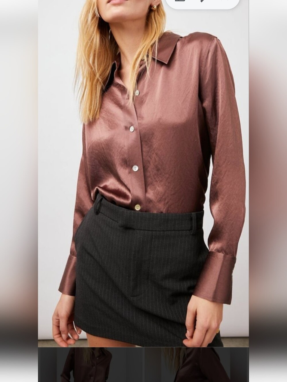 Rails Satin Button-Up Blouse in Bronze